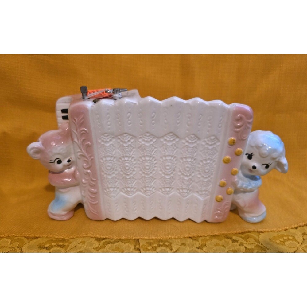 Napcoware Musical Planter Lamb & Bear Accordian Plays Mary Had Little Lamb C8316